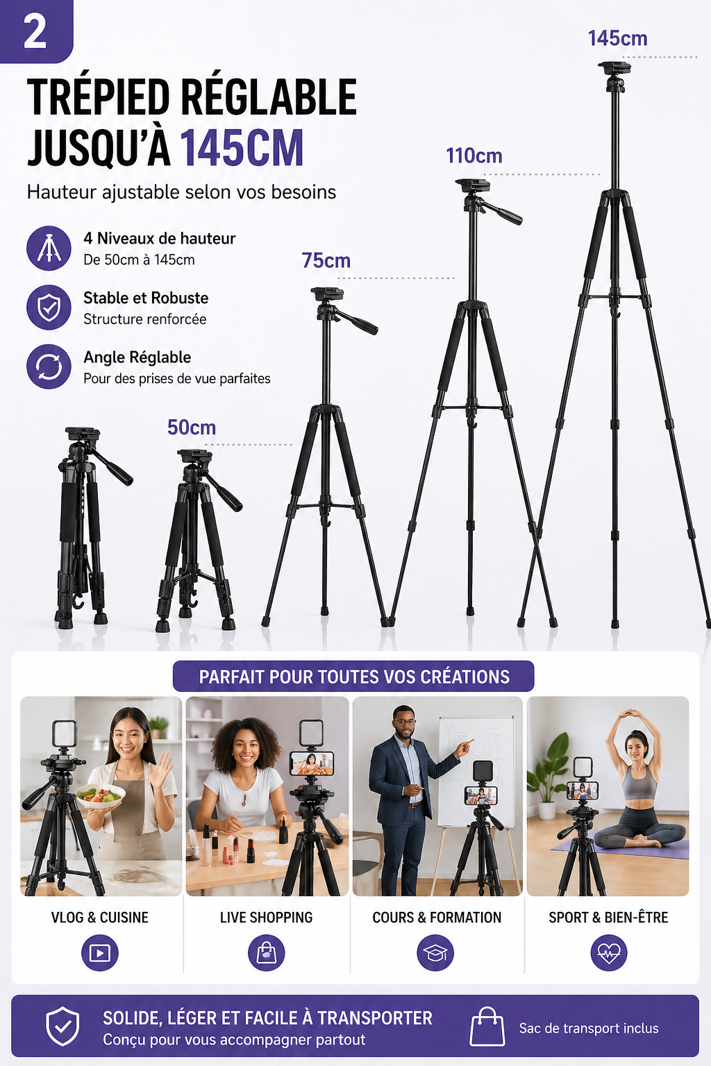 pack Trépied composé + Micros Sans Fil + Lumière LED