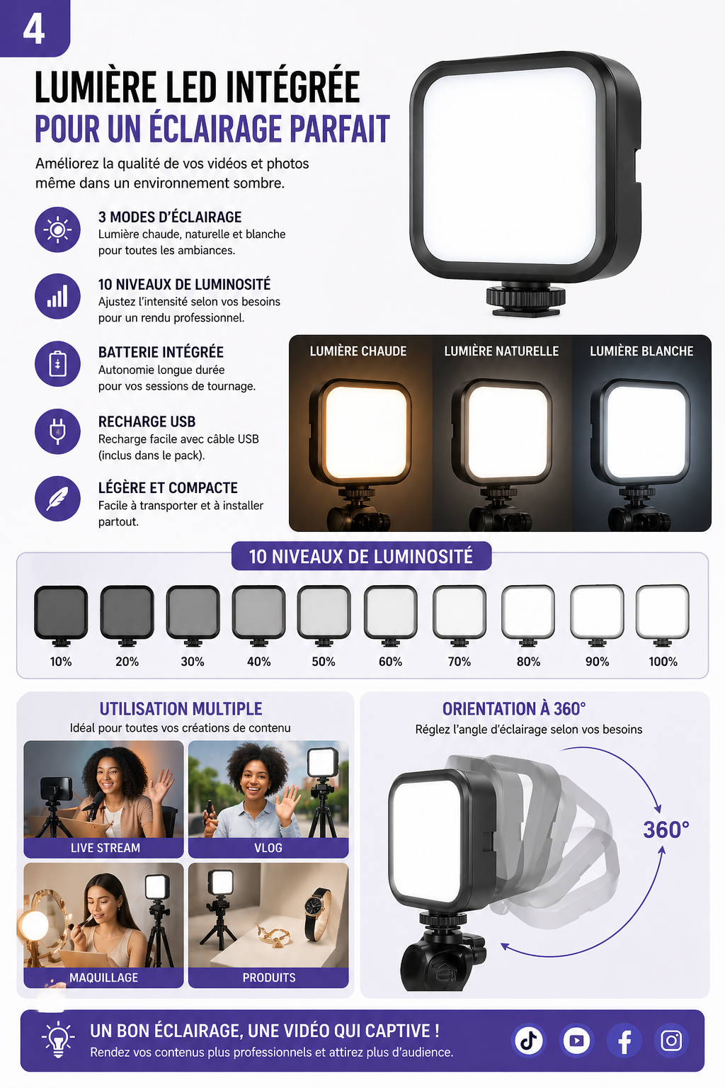 pack Trépied composé + Micros Sans Fil + Lumière LED