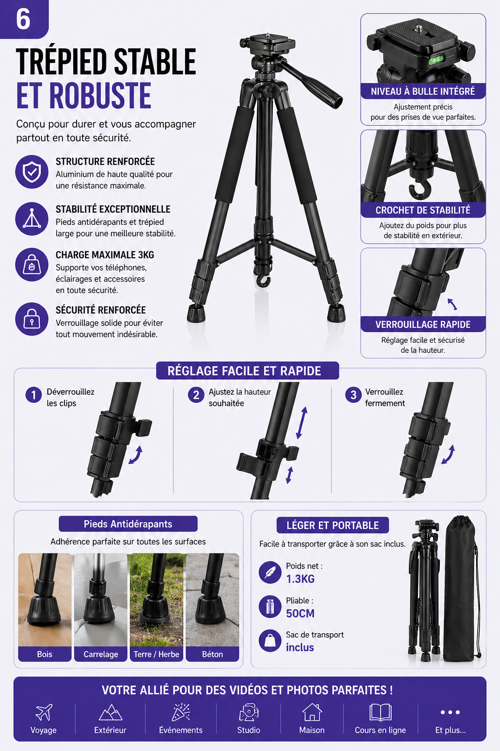 pack Trépied composé + Micros Sans Fil + Lumière LED